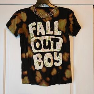 Fall Out Boy Bleached Tie Dye T Shirt Graphic Tee Distressed Safety Pin Grunge